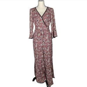 Lily Black Chic Floral V-Neck Bell Sleeve Mauve Jumpsuit